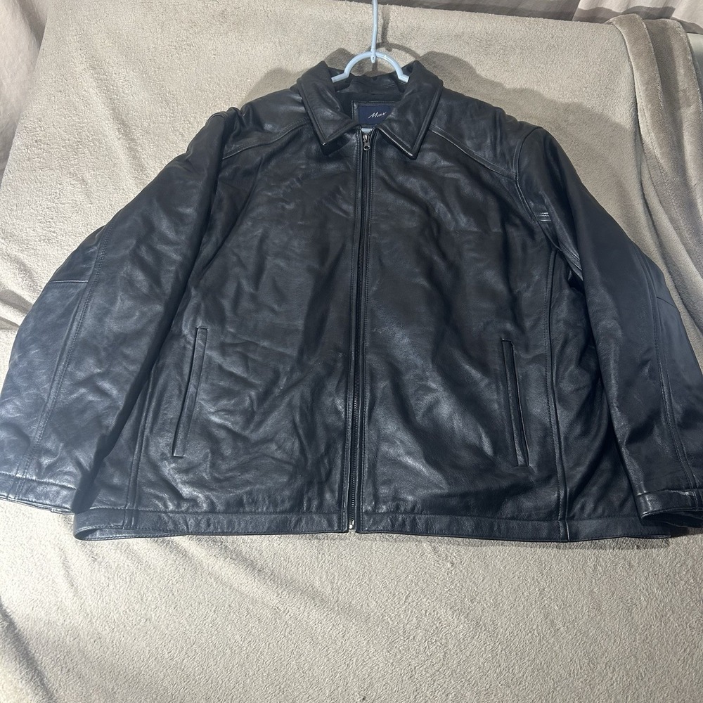 Max USA Mens 2X Black Genuine Leather Full Zip Jacket